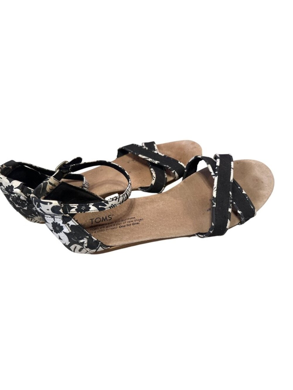 Toms Black & White Floral Espadrille Sandals W8.5 Strappy Buckle Closure